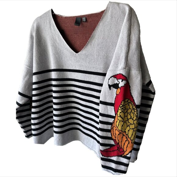 ✨ Shannon Passero Striped Parrot Cotton Knit Sweater – Bold & Playful! 🦜 - Picture 1 of 3